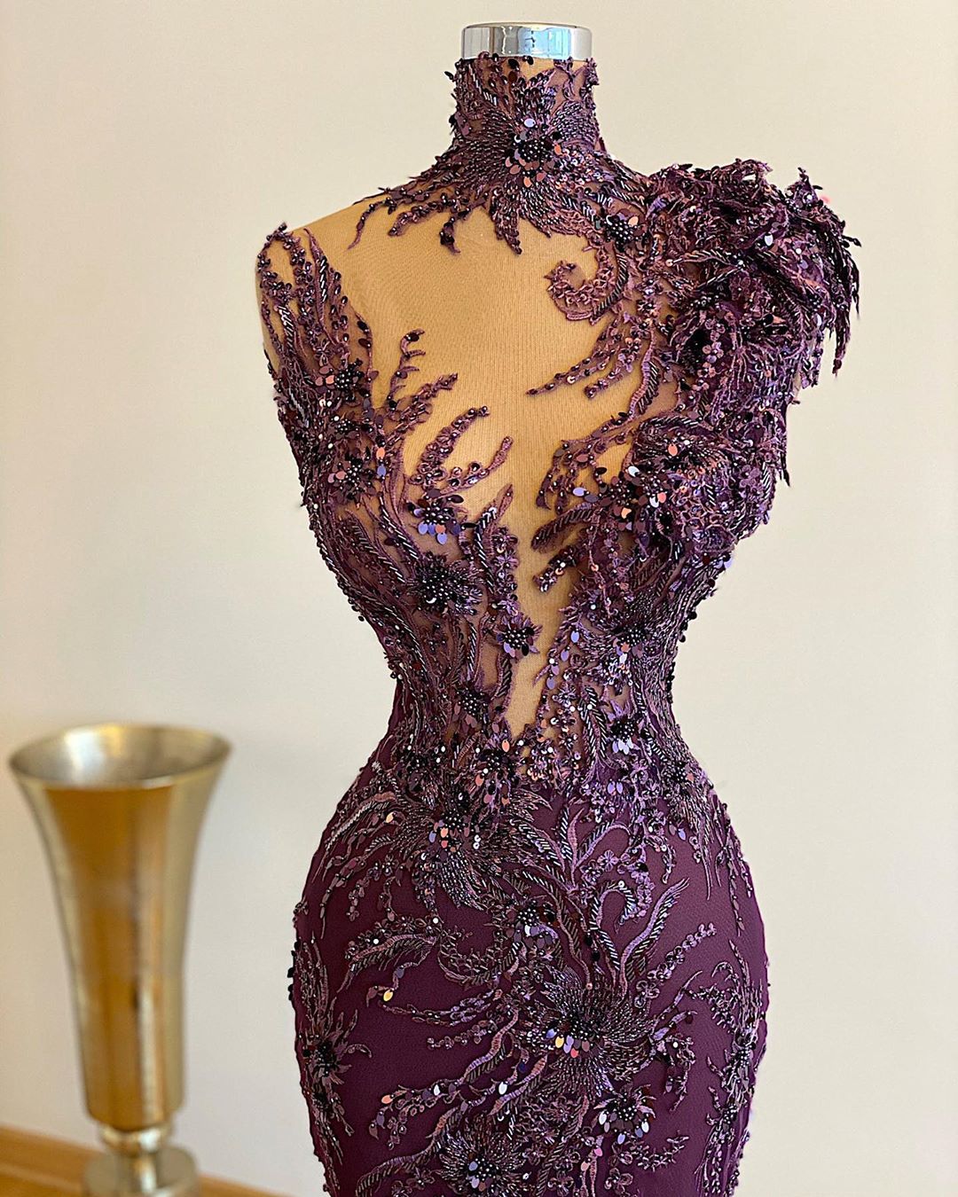 aso ebi arabic purple luxurious mermaid evening dresses beaded lace prom dresses high neck formal party second reception gowns zj553