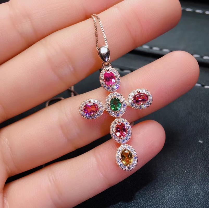Lockets Natural Multicolor Tourmaline Pendant S925 Silver Gemstone Necklace Trendy Elegant Cross Women Party Jewelry
Lockets Natural Multicolor Tourmaline Pendant S925 Silver Gemstone Necklace Trendy Elegant Cross Women Party Jewelry