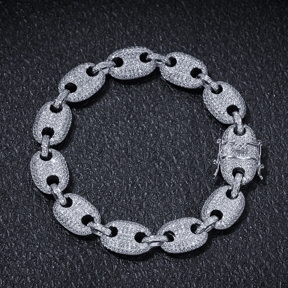 13mm Hip Hop Shining Colorful Zircon Tennis Bracelet 18k Gold Plated Men Women Bling Coffee Beans Chain Bangle