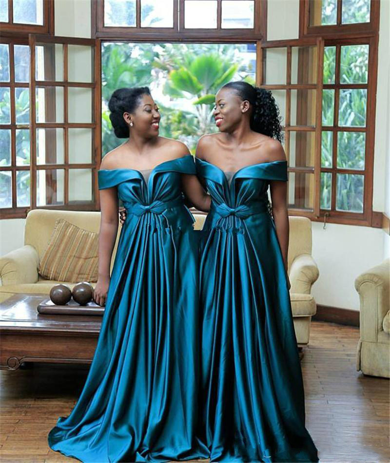 Elegant African Bridesmaid Dresses Balck Girls Off Shoulder Sleeveless Maid of Honor Gowns Country Wedding Guest Dresses Cheap