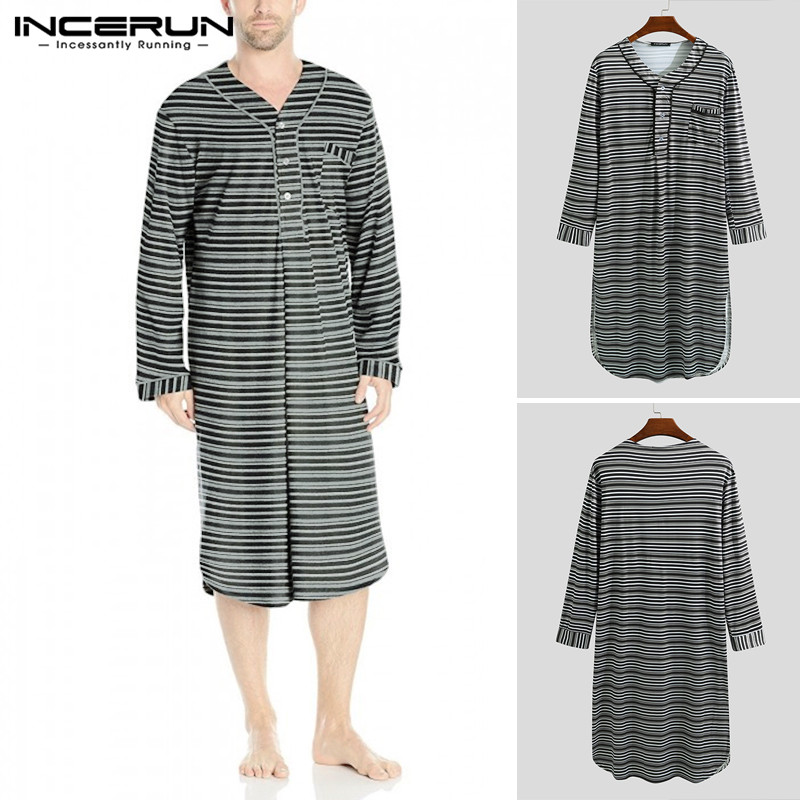 Men Sleep Robes Striped Long Sleeve V Neck Nightgown Male Leisure Breathable Bathrobes Pajamas Men Sleepwear Long Robes INCERUN7, Black
Men Sleep Robes Striped Long Sleeve V Neck Nightgown Male Leisure Breathable Bathrobes Pajamas Men Sleepwear Long Robes INCERUN7, Black