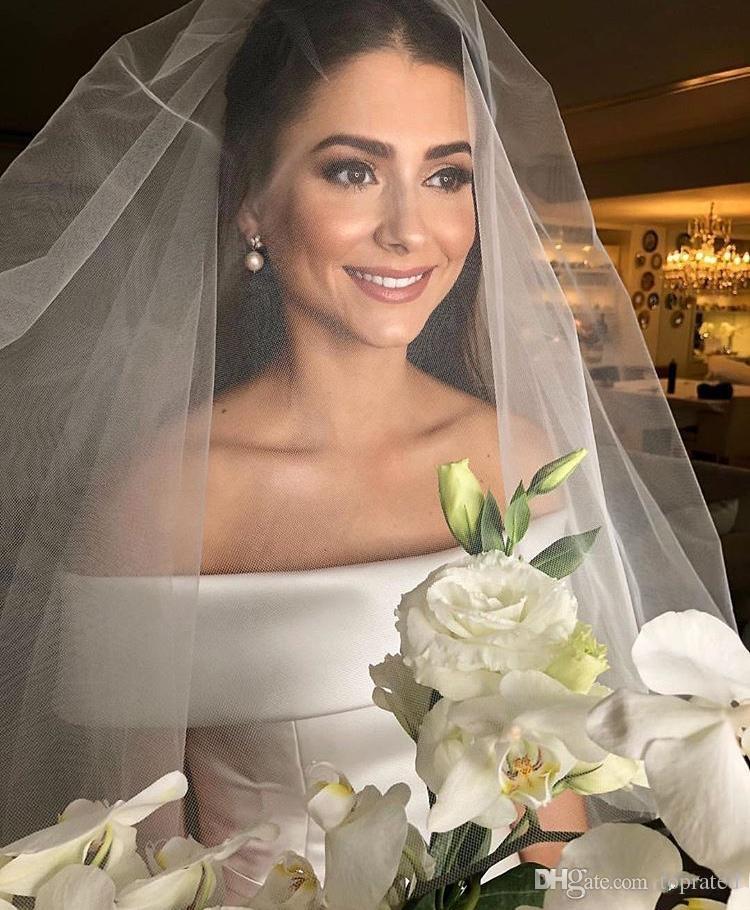 Simple A Cheap E Satin Off The Shoulder Wedding Bridal Gowns Casual Dresses Zipper With Buttons Back Vestidos De Novia