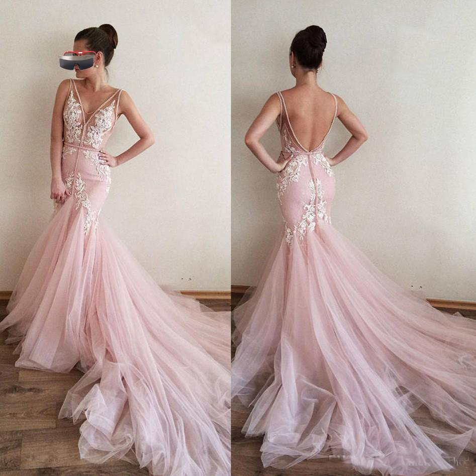 New Pink Evening Dreses Robe De Soiree Appliques Long Evening Gowns Formal Sexy Evening Dresses Abendkleider Elegant Formal Gowns