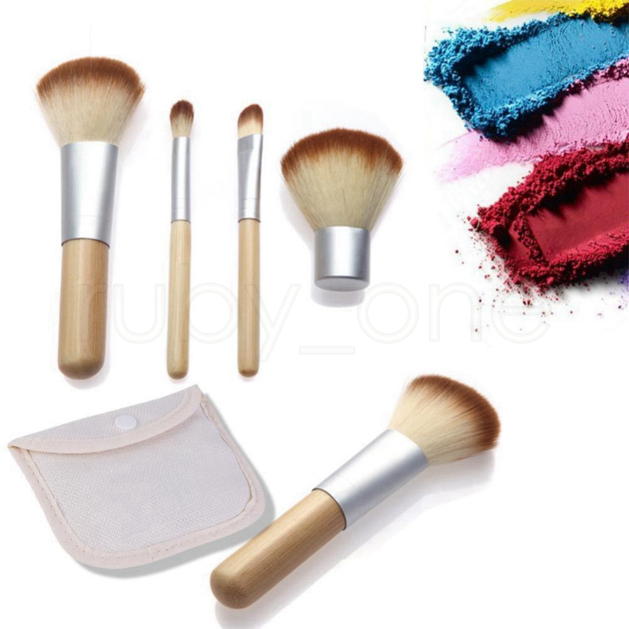 Bamboo Handle Makeup Brushes Set Professional Bamboo Eyeshadow Foundation Make Up Brush Tools With Bag 4Pcs/Set Juego De Brochas De Maquillaje.