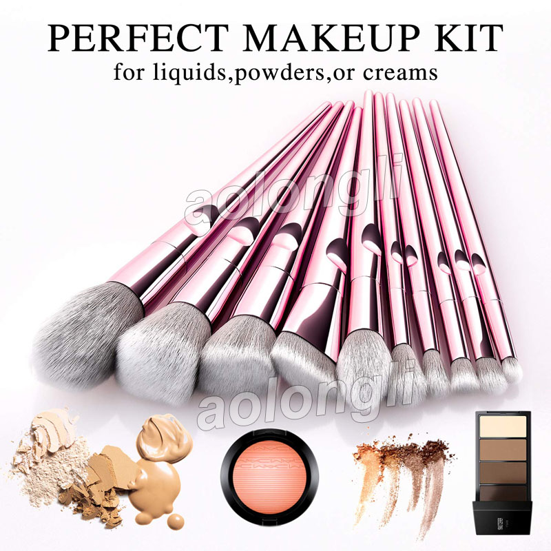 Wet and Wild Set 10pcs Rose Gold Makeup Eyeshadow Powder Contour Brush Kits Beauty Cosmetics tools Foundation Brushes