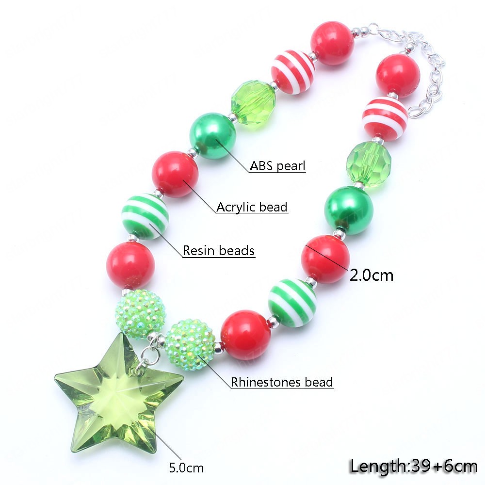 Baby Christmas Star Pendant Chunky Necklace Girls/Kids/Child Chunky Beads Necklace Festival Party Jewelry Gifts Charming