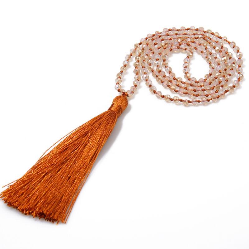 Crystal glass necklace beads hand knotted Bohemian tassels simple jewelry women and grils