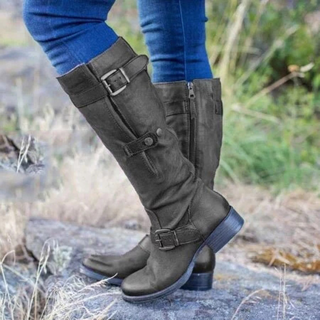 Fashion Womens Leather Knee-High Buckle Zipper Shoe Cowboy Low-heeled Knigh Boot, Brown
Fashion Womens Leather Knee-High Buckle Zipper Shoe Cowboy Low-heeled Knigh Boot, Brown