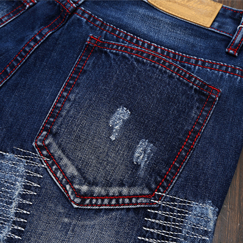 Puimentiua 2018 Fashion Men Ripped Jeans Spring Men Patchwork Hollow Out Printed Beggar Cropped Pants Man Cowboys Casual Pants1