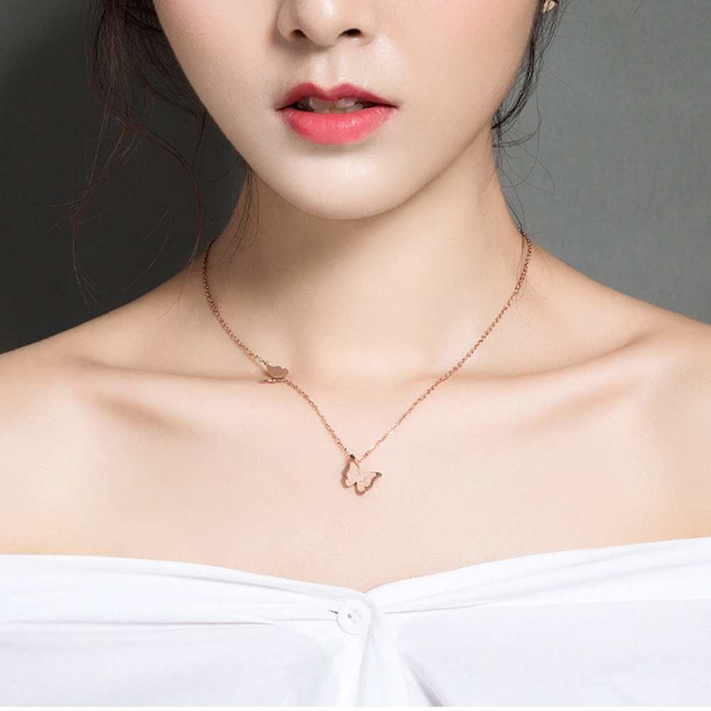 Butterfly Pendant Necklace Stainless Steel 14k Gold Plated Titanium Steel Clavicle Chain Necklace Jewelry Women Girl's Gift