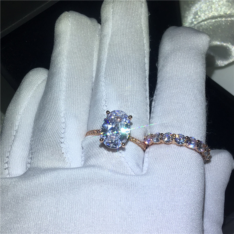 choucong Luxury Lovers Ring set 925 Sterling Silver Oval cut 3ct Diamond cz Party Wedding Band Rings For Wome men Jewelry Gift