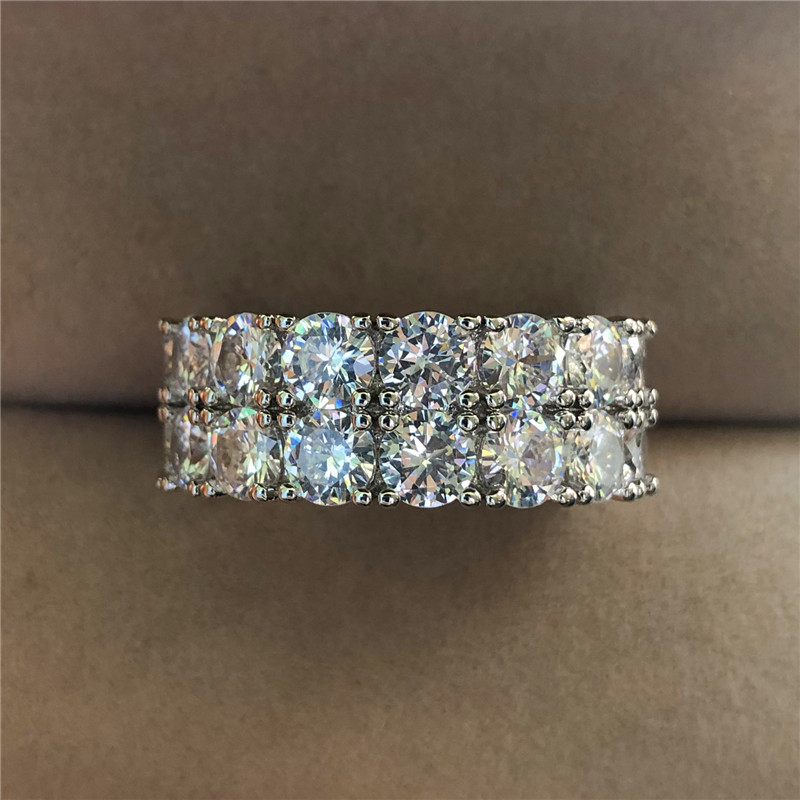 Hip Hop Vintage Fashion Jewelry 925 Silver Double Round Cut White 5A Cubic Zirconia Party Women Wedding Engagement Band Ring For Lovers Gift