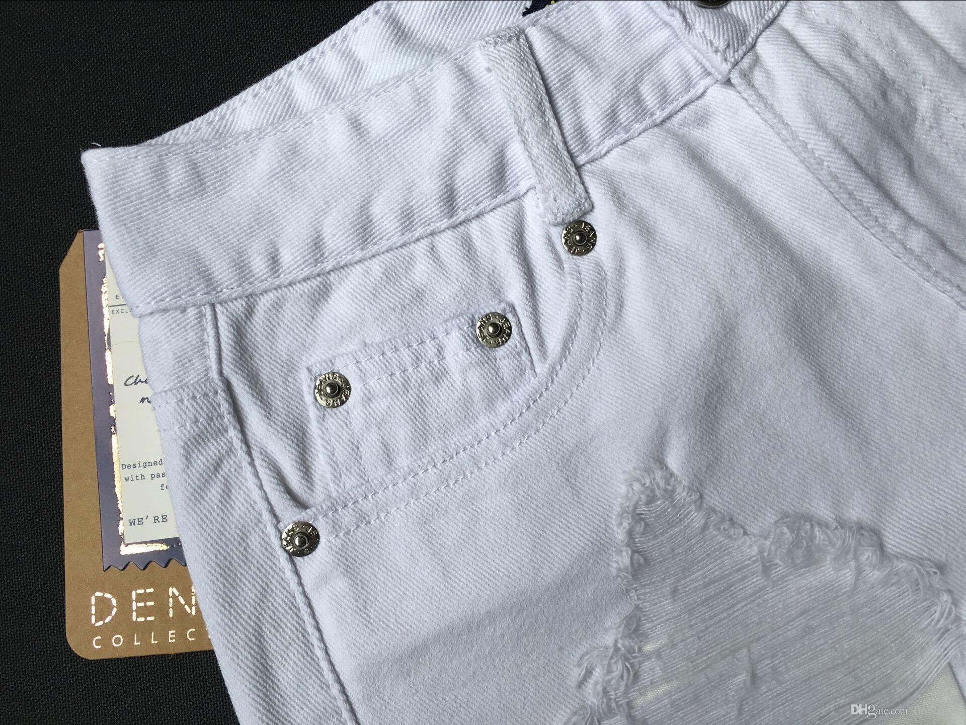 2020 Frayed Edge Ripped Denim Shorts 2019 Great White Women Summer Shorts Fashion Glamorous Female Button Fly Shorts