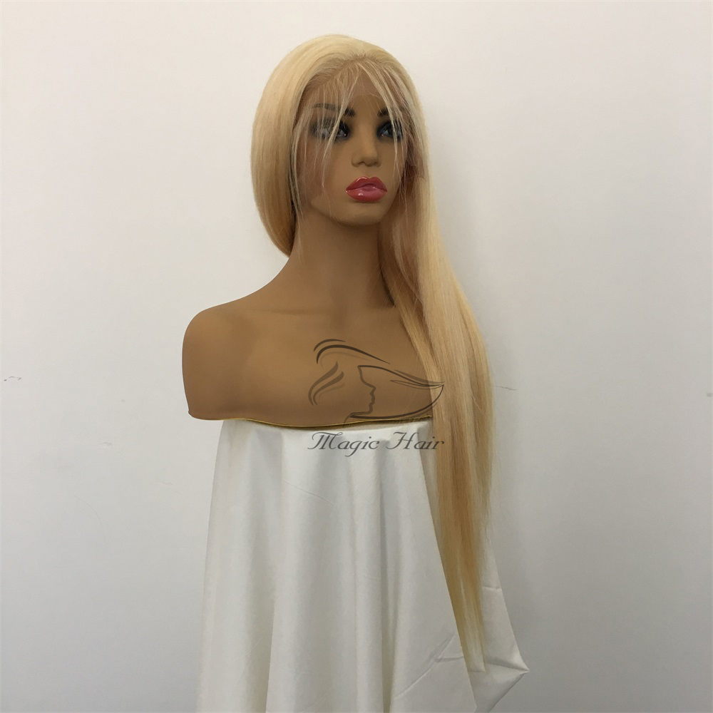 150% Density Full Lace Human Hair Wigs Brazilian Light Blonde Human Hair Color 613# Straight Thick Glueless Lace Front Wigs With Baby Hair