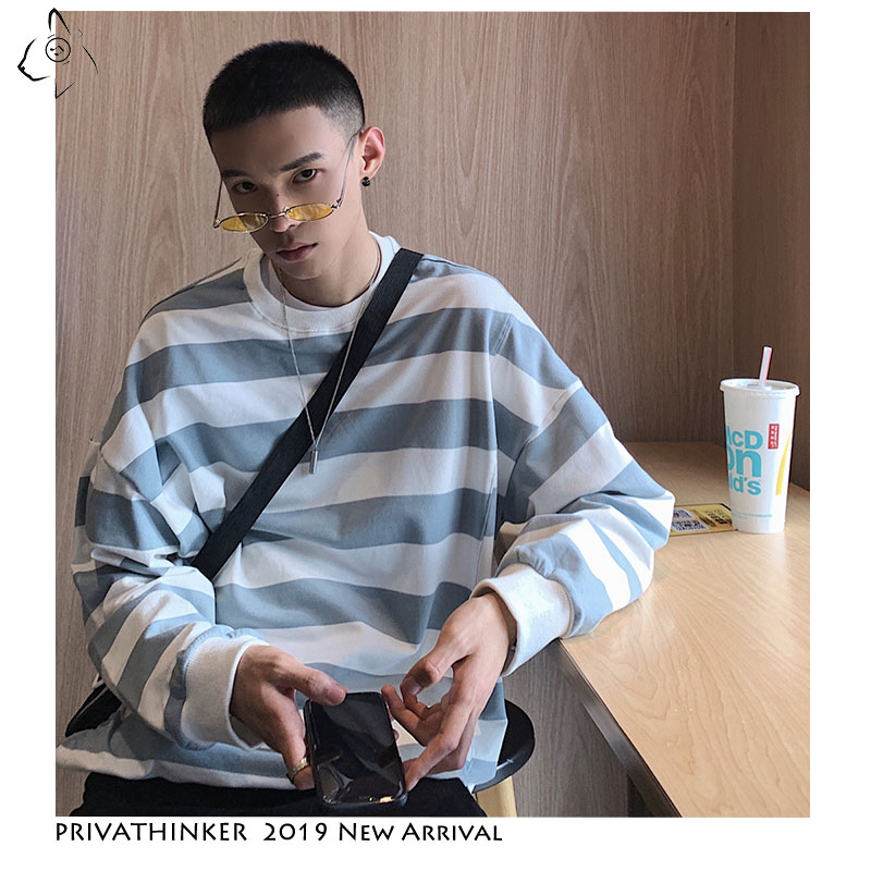 Men's Hoodies & Sweatshirts Men Woman 2021 O-Neck Loose Mens Striped Korean Male Colorful Sweatshirt Clothes Autumn