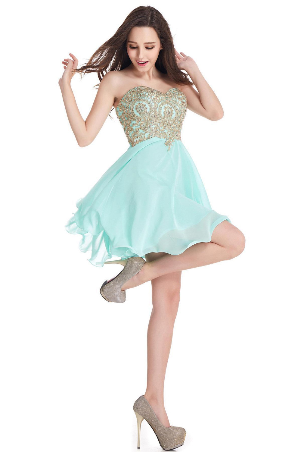 Babyonlinedress Sexy Backless Golden Lace Homecoming Dresses 2020 Charming Sweetheart Neck Chiffon Short Cocktail Party Prom Gowns CPS406