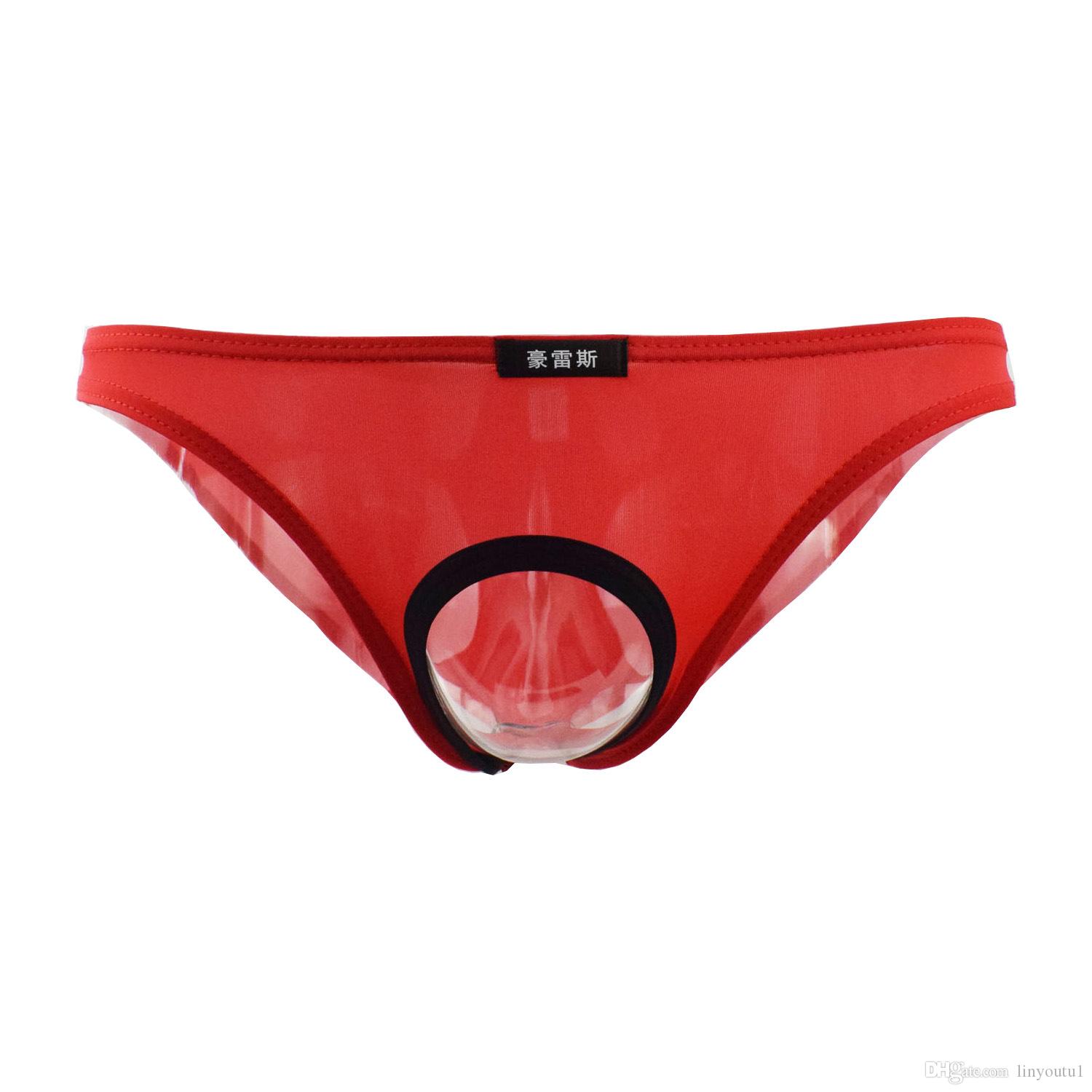 hot sale Sexy Mens Underwear Briefs Penis Hole Open Pouch Silk Panties For Men Gay Underpants Male Crotchless Slips Funny
