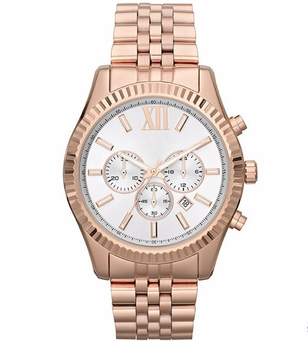men designer watch high quality Chronograph Gold-tone Black Dial Mens M8281 mens wristwatch quartz movement stopwatch