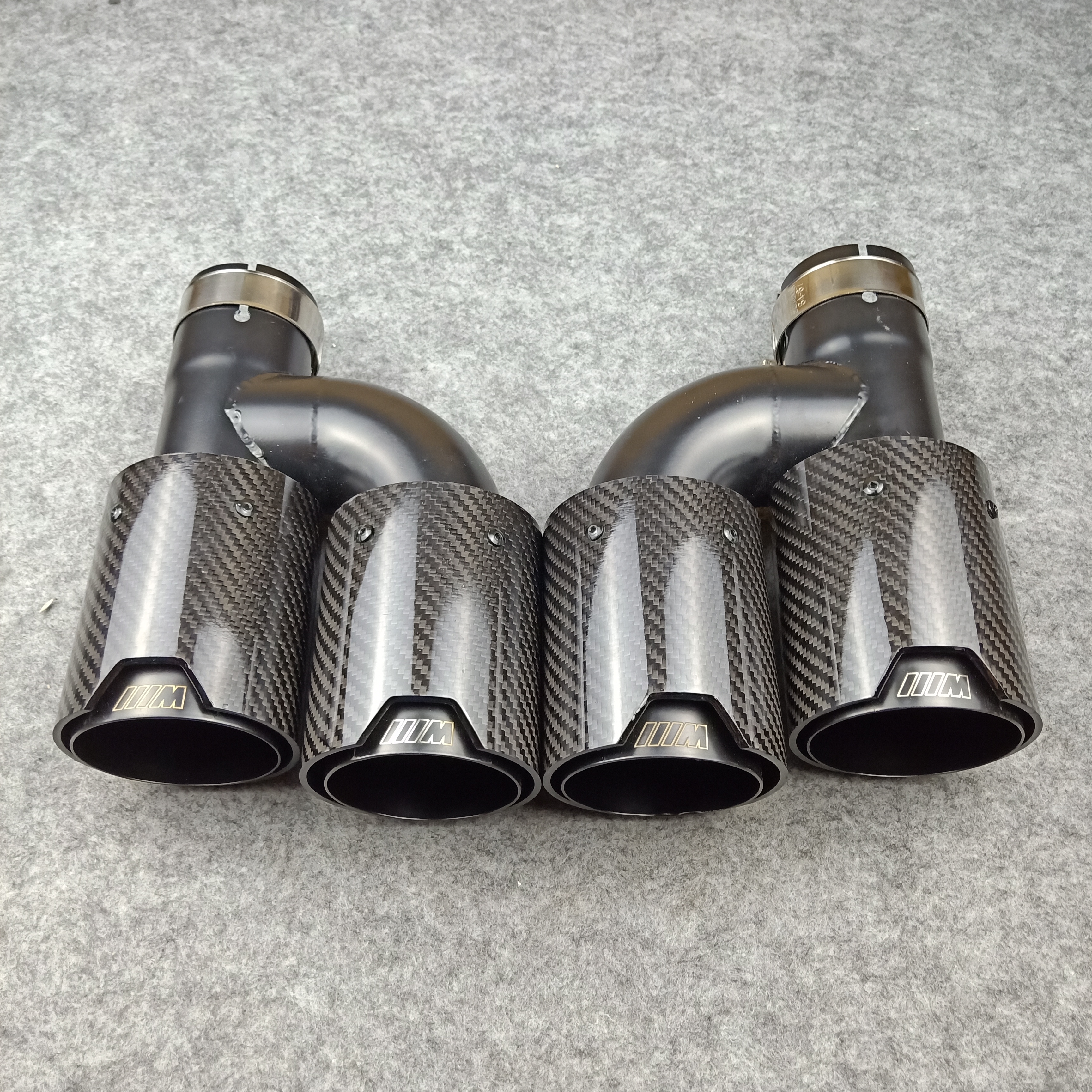 One Pair H Style Carbon Fiber Exhaust End Tips Auto Muffler Glossy Black Stainless Utor28 Steel For With M 7569290