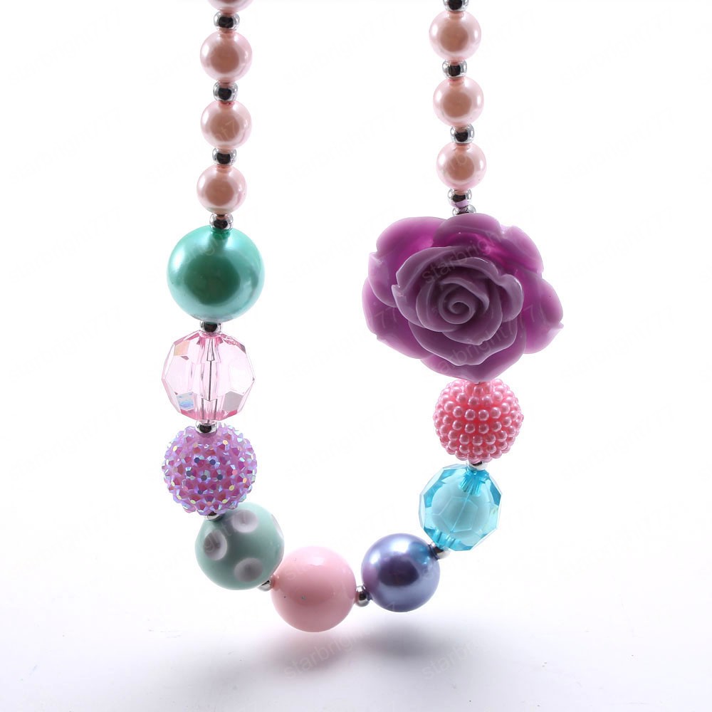 Cute Flower Kids Chunky Beads Necklace Girls Child Bubblegum Chunky Necklace Baby Toddler Beaded Jewelry For Gift