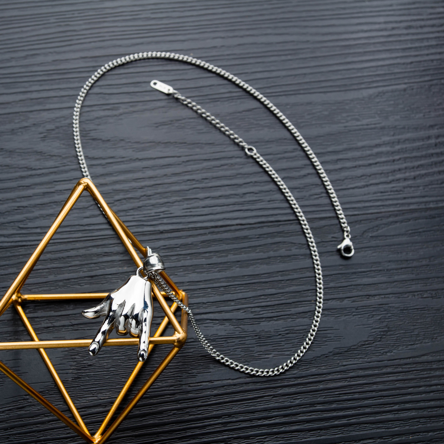 Mens I LOVE YOU Gesture 316L Stainless Steel Pendant Necklace 18K Gold Plated Charm Pendants Jewelry
