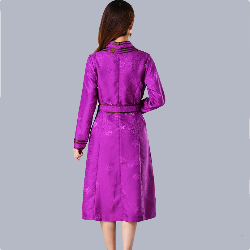 Mongolian dance stage wear long Sleeve Qipao Dress Silk blend Party Cheongsam For Women Elegant oriental ethnic clothing