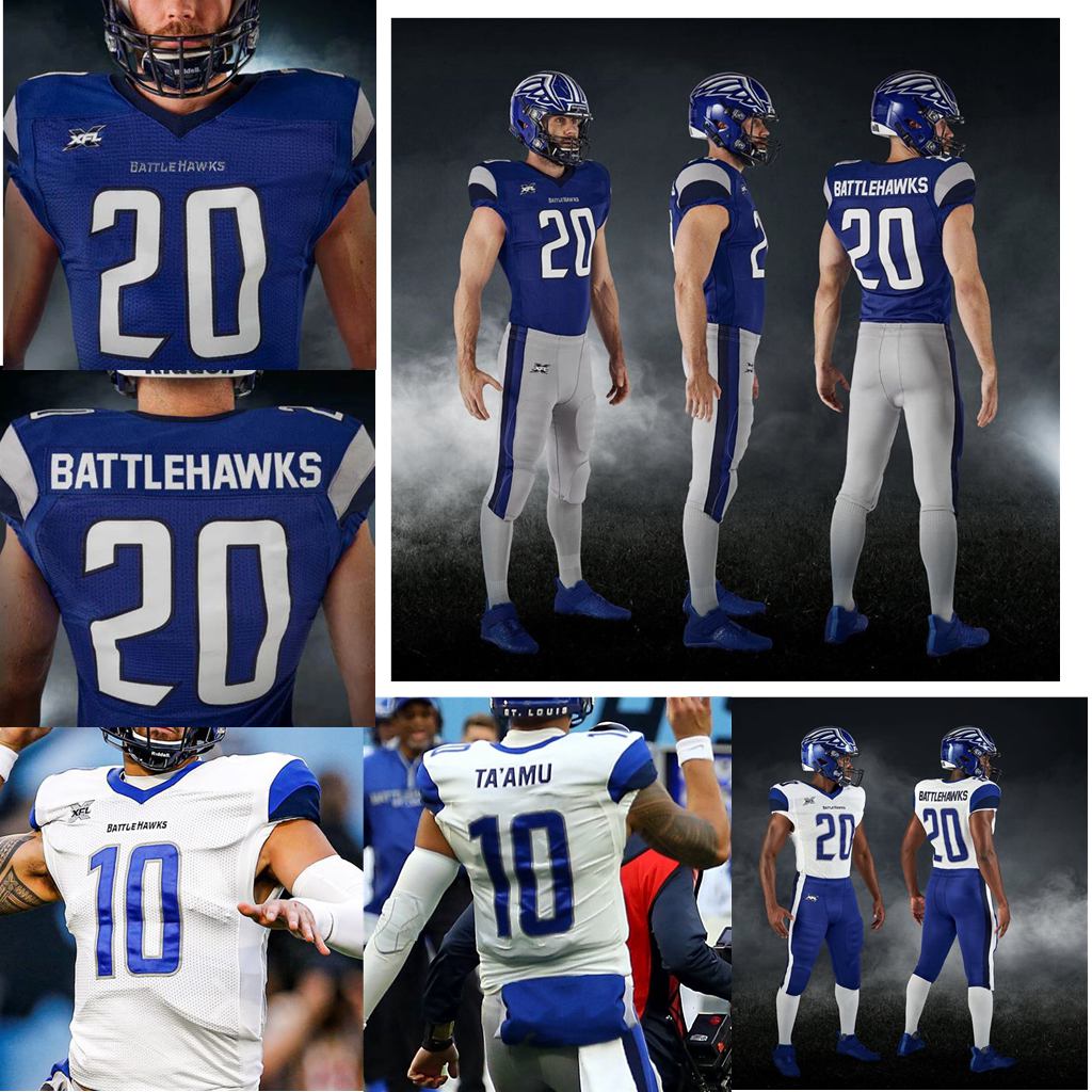 

2020 St. Louis BattleHawks XFL Football Jerseys Juwann Bushell-Beatty Brogan Roback Lenard Tillery Will Hill Marcus Lucas Custom Stitched, Youth blue