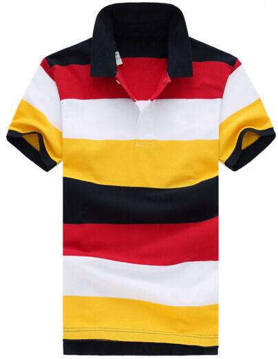 Hot Sale Men Striped Polo Shirts Small Pony Embroidery USA Fashion Rainbow Polos Short Sleeve Tee T-Shirt Yellow Red Size S-XXL