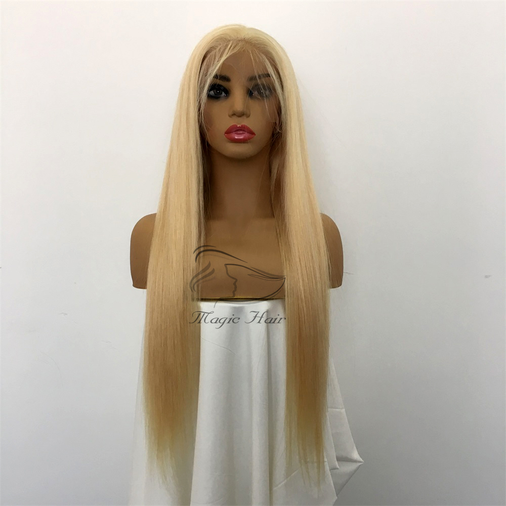 150% Density Full Lace Human Hair Wigs Brazilian Light Blonde Human Hair Color 613# Straight Thick Glueless Lace Front Wigs With Baby Hair