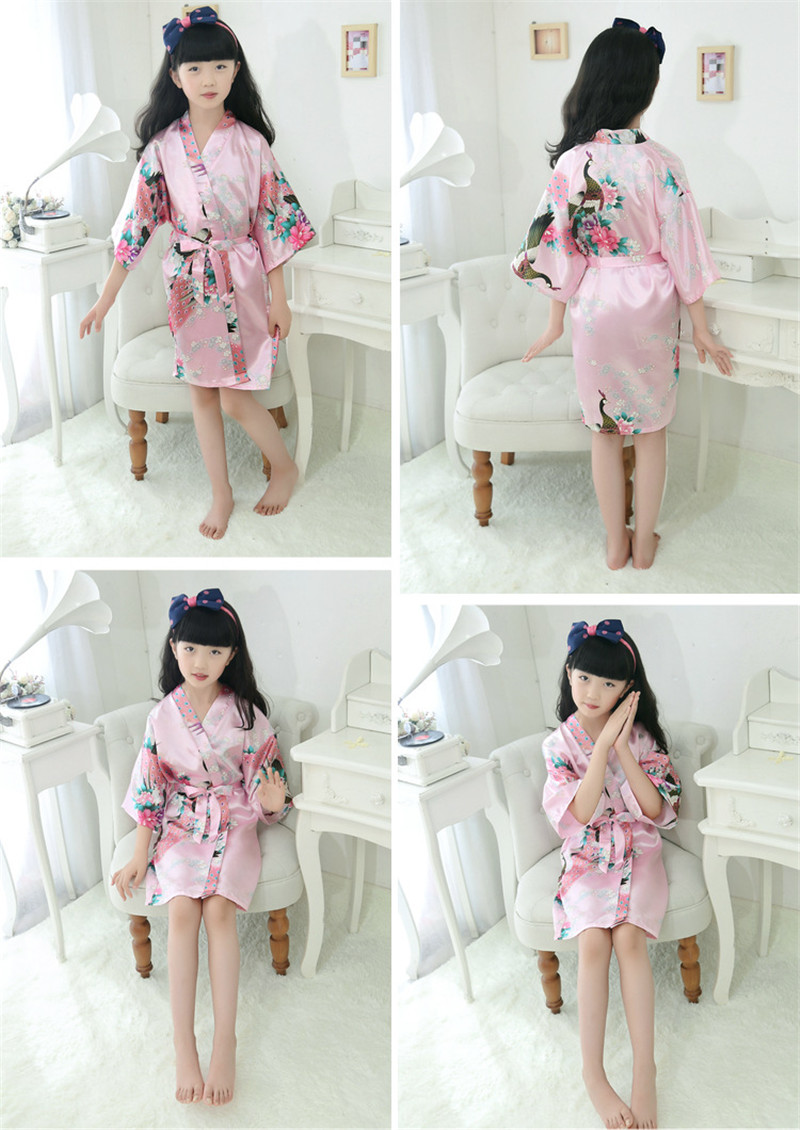 9 style Children bathrobe peacock wedding flower girl robe kimono stain silk night dresses for children summer sleepwear pajamas kid clothes