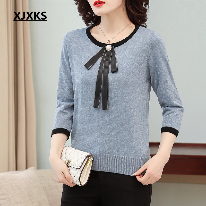 XJXKS Spring And Summer Thin Sweater Women Linen Knitted Sweaters Bow Collar Elegant New 2020 Three Quarter Sleeve Women Tops, Black
XJXKS Spring And Summer Thin Sweater Women Linen Knitted Sweaters Bow Collar Elegant New 2020 Three Quarter Sleeve Women Tops, Black