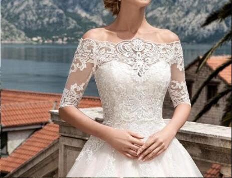 Vestidos De Noiva 2020 Dresses with Detachable Half Long Sleeves Lace Appliqued Bridal Corset Back Custom Made Wedding Gowns