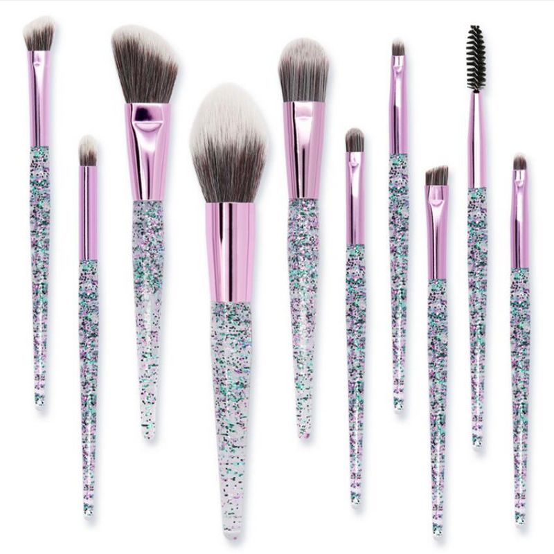 drop ship Makeup Brush Sets 10PCS Acrylic Handle Sequined High-end Foundation Cosmetic Eyebrow Eye shadow Brush with bag