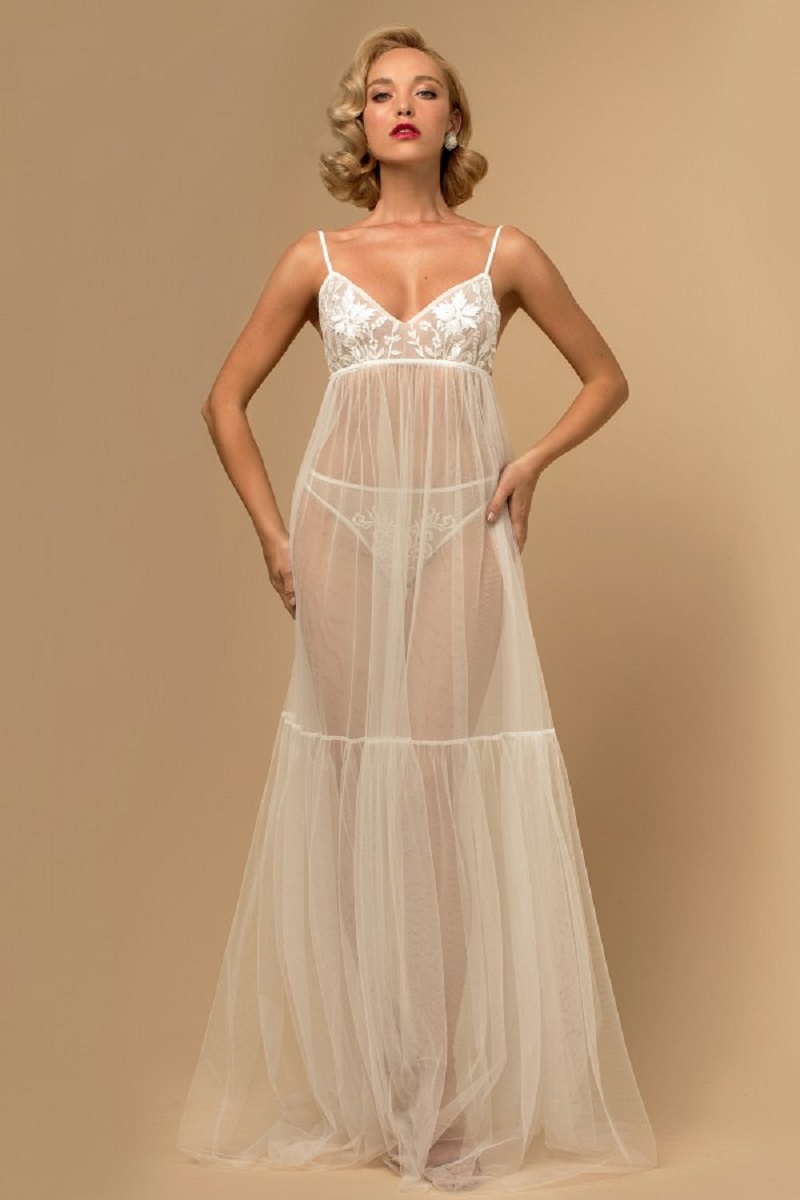 See Through Two Pieces Nightgowns Bathrobe Sleepwear Lace Appliques Bridal Robe Women Wedding Wear Pajamas Nightshirt Nightdress