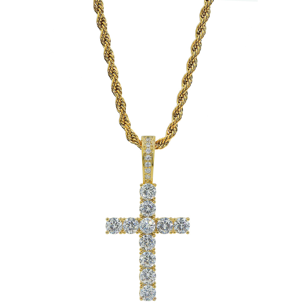 Hip Hop Nail Key Cross Pendants Necklace Jewelry Bing Diamond Stone 18K Gold Plated Women/Men Religious jewelry