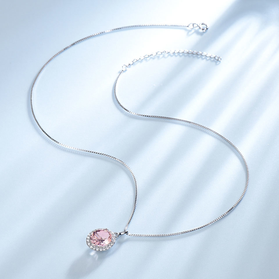 Umcho Pink Sapphire Morganite Pendant For Women Real 925 Sterling Silver Necklaces Link Chain Jewelry Engagement Gift New Y19051602