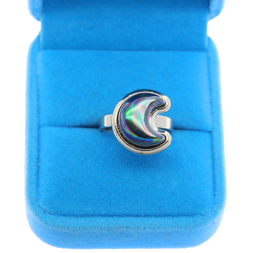 Fashion surprise gem gifts natural shell crescent silver ring women refined simple ring wholesale