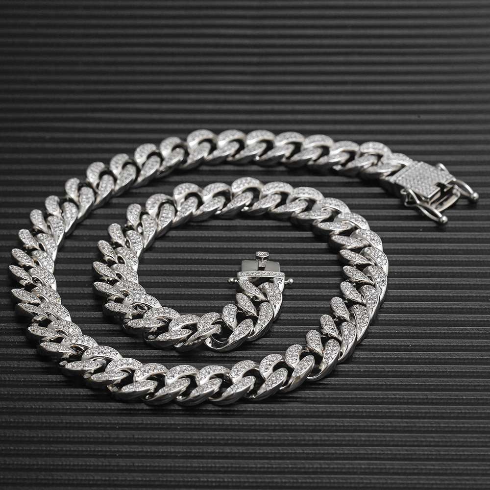 12MM Men's Hip Hop Cuban Chain Necklaces Shining Bling 18K Real Gold Plated Full Cubic Zirconia Setting Chains Jewelry