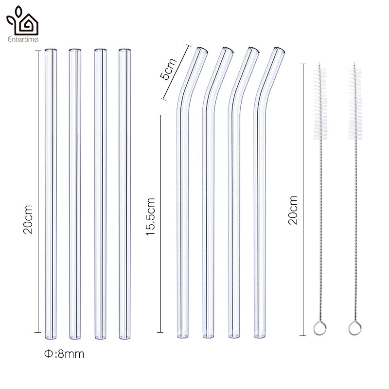 Entertime Set of 4pcs reusable bent glass straws+4pcs straight glass straws+2 pcs cleaner brush
Entertime Set of 4pcs reusable bent glass straws+4pcs straight glass straws+2 pcs cleaner brush