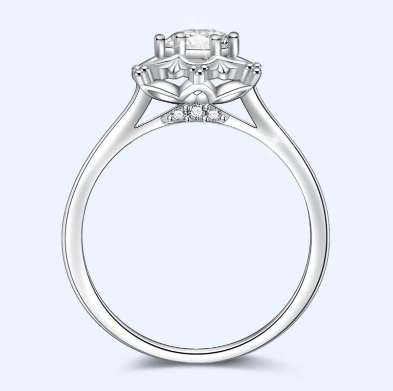 1CT Classical Jewelry Top Sell Real 925 Sterling Silver Flower Ring Round Cut White Topaz CZ Diamond Gemstones Women Wedding Bridal Ring Set