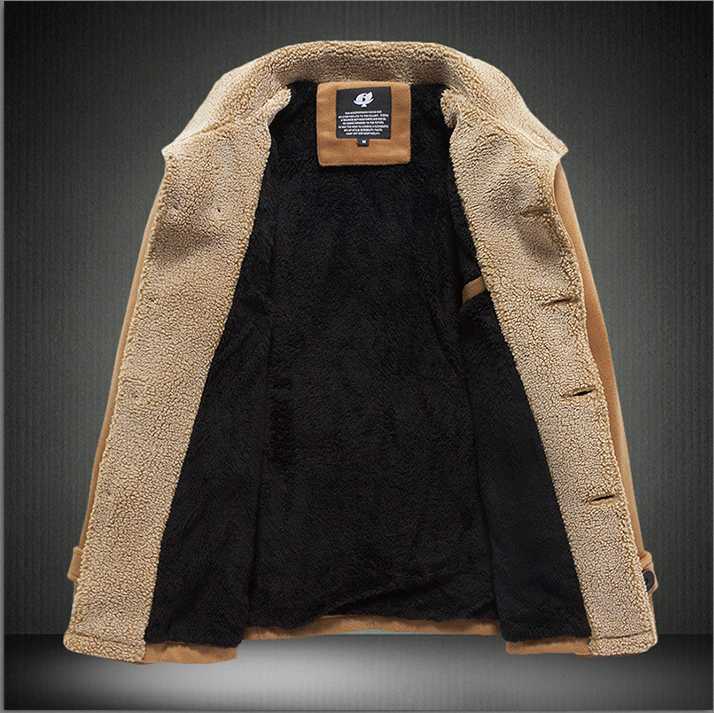 Men Stand Lead Lamb Worsted Windbreaker Jacket Male Navy Blue Long Fund Loose Coat Male Warm Thicken Outwear Turn-down Collar
