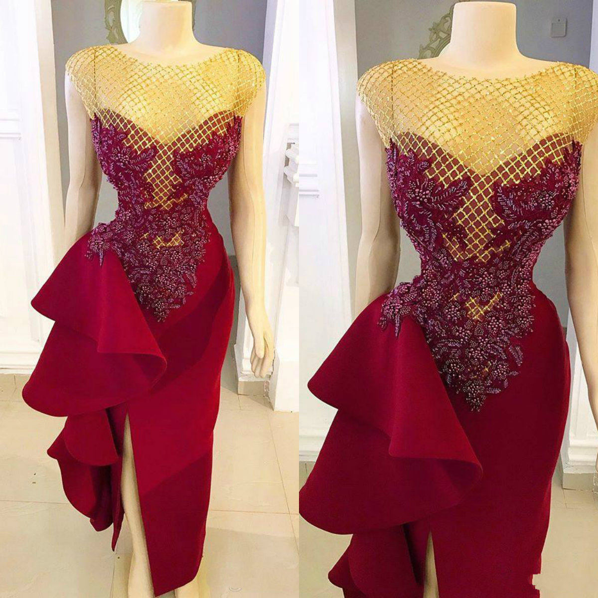 Arabic Beaded Split Evening Dresses Jewel Neck Appliqued Plus Size Party Gowns Special Occassion Dress With Train Abendkleider