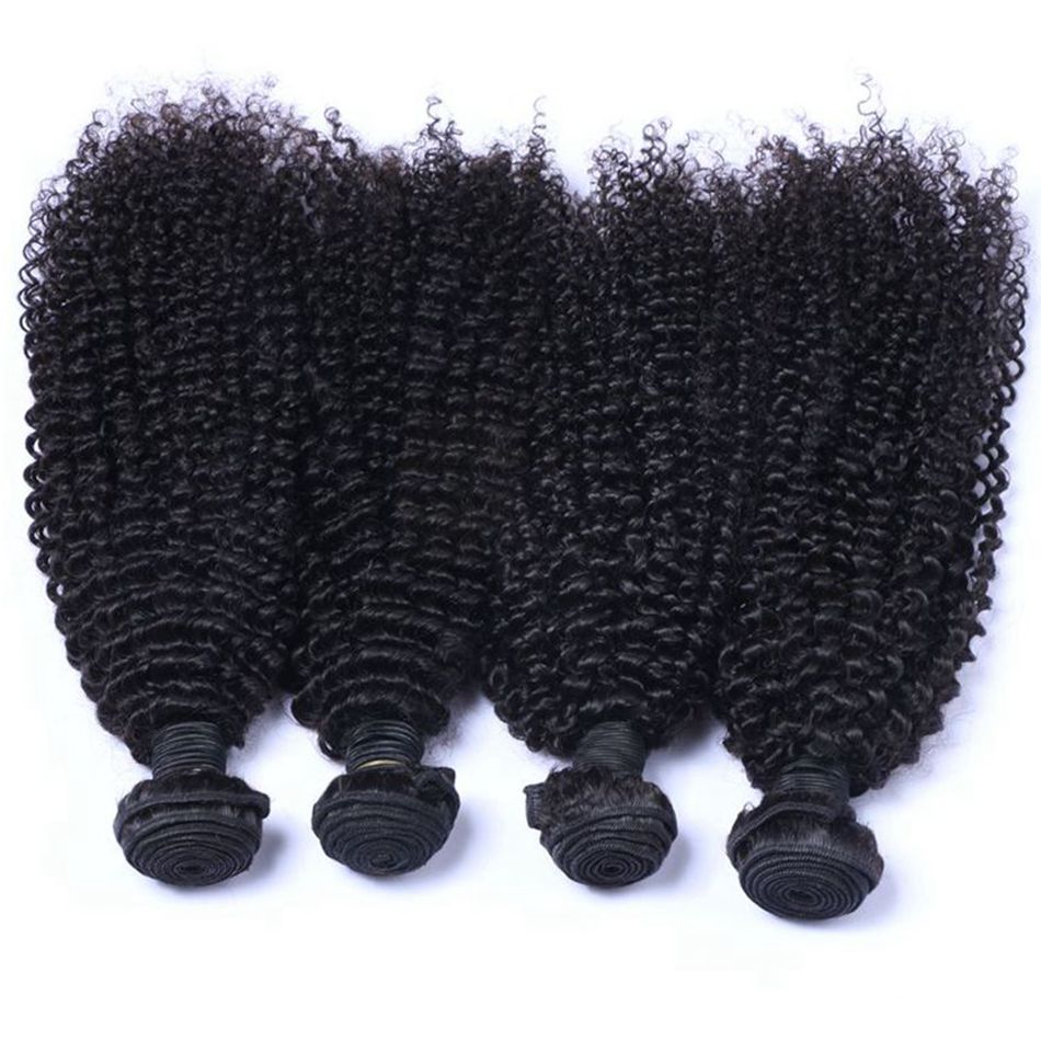 Mongolian Kinky Curly Weave Hair Bundles Human Hair Extensions 4 Bundles Natural Color Hair Weft