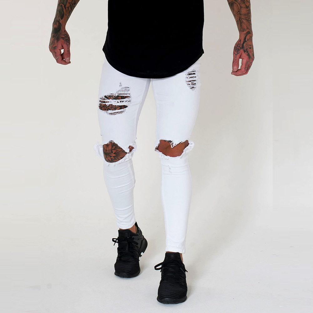 Fashion-Mens Ripped Denim Jeans Male Skinny Slim Fit Pencil Pants Casual Hip Hop Trousers with Holes - view 8
