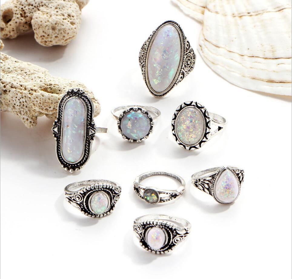 40pcs Lot mixed ring Fashion Jewelry assorted Imitation Opal Alloy metal Rings jewelry For Woman Man