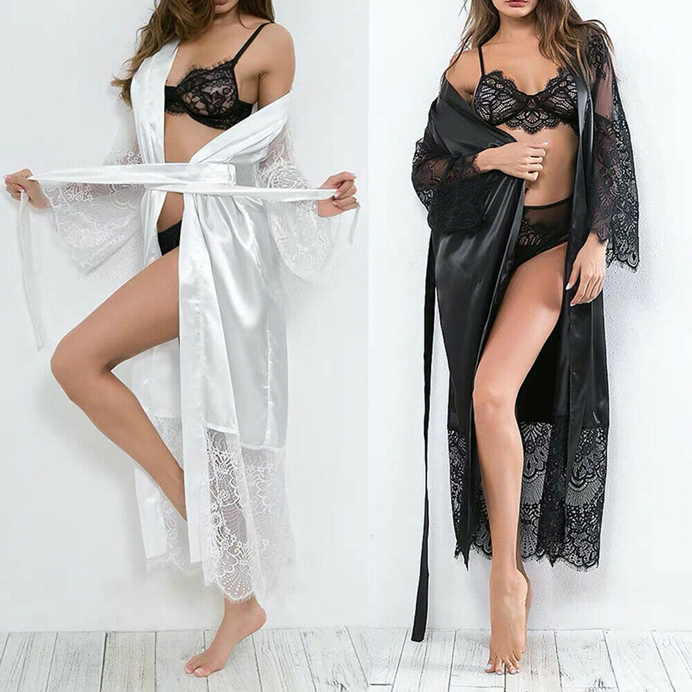 wedding robes gown for women womens long sleeve lace splice robe bowknot wrap nightwear babydoll sleepdress