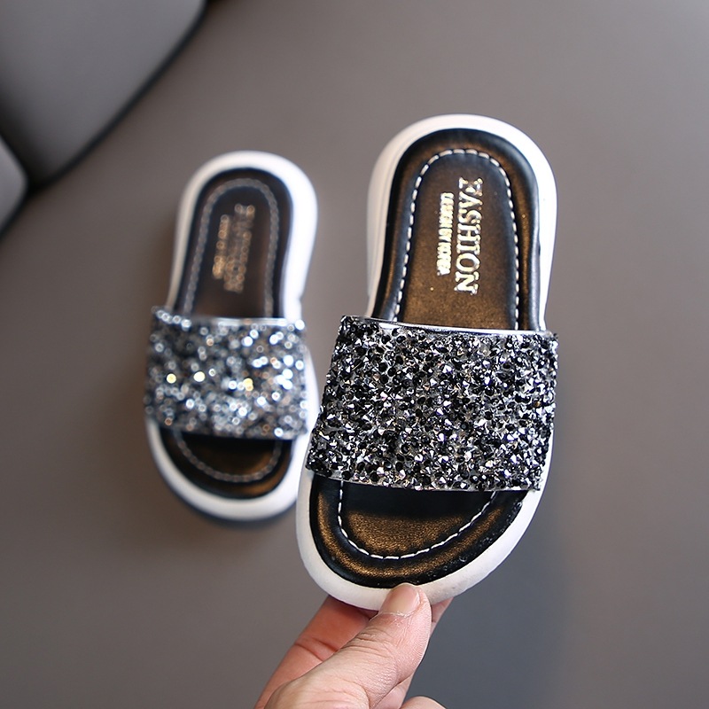 Girls Slippers Kids Shoes Summer Glitter Sequin Slippers Outdoor Children Beach Shoes Princess Sandal Flat Outdoor Flip Flop