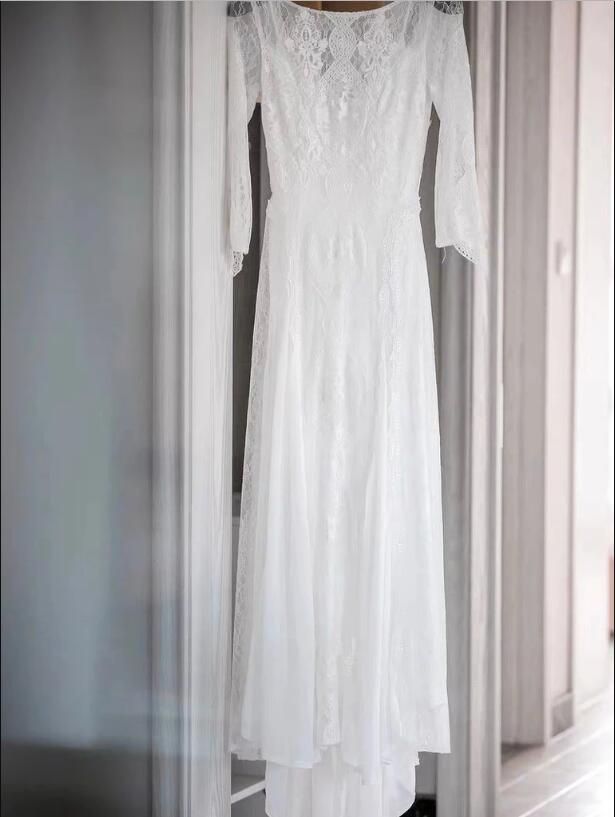 2020 Backless Mermaid Wedding Dresses Jewel Neck Lace Appliques Long Sleeve Trumpet Wedding Dress Boho Beach Bridal Gowns Vestidos De Novia