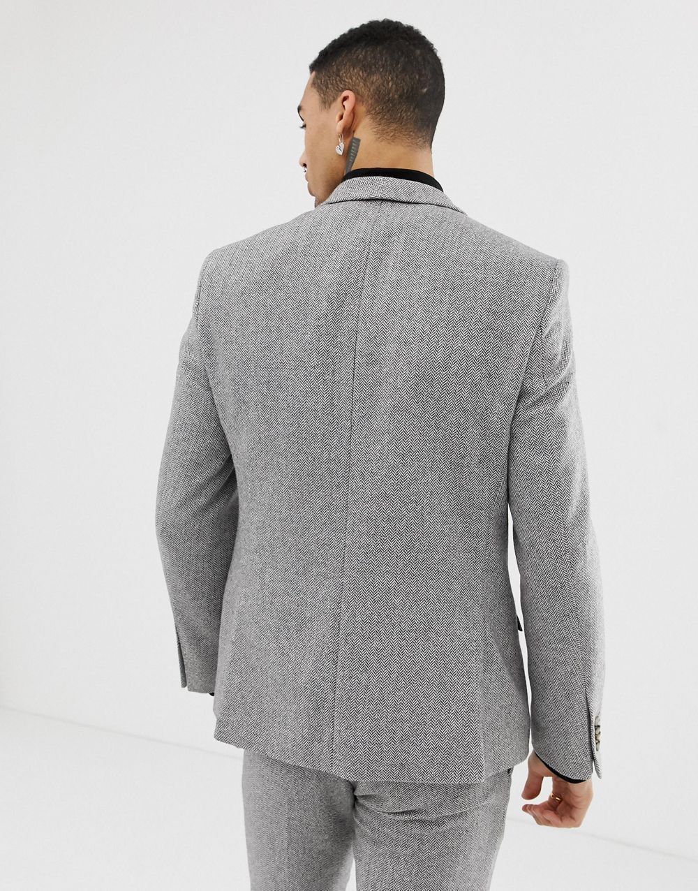 Mens Light Gray Mens Suits Herringbone 3 Piece Suits Wool Vintage Wedding Tailored Fit One Button Formal Occasion Suits Party Wear