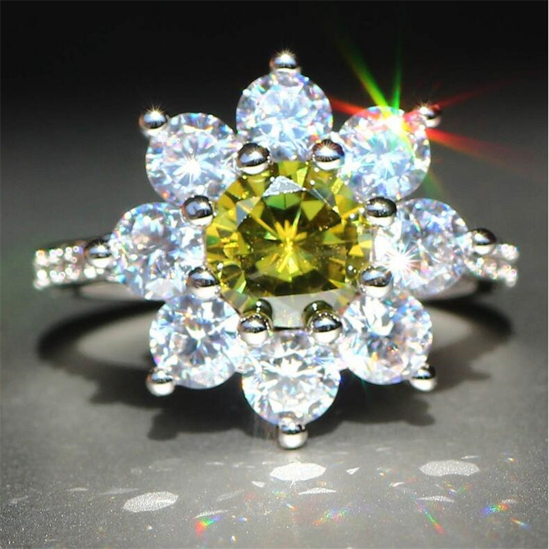 Victoria Deluxe Jewelry 925 Sterling Silver Round Cut OVil White 5A Cubic Zircon Promise Women Wedding Engagement Flower Band Ring Gift